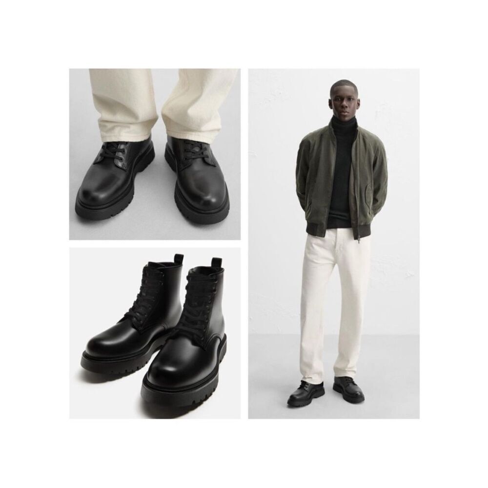 Zara Vegan Leather Chunky Lace Up Boots